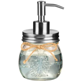 Amolliar 10 OZ Mason Jar Liquid Soap Dispenser, Stainless Steel Pump Lid, Cute Farmhouse Decor for Kitchen, Bathroom, Refillable Hand Soap Dispenser, Lotion Soap Dispenser, Dish Soap, Silver 1 Pack