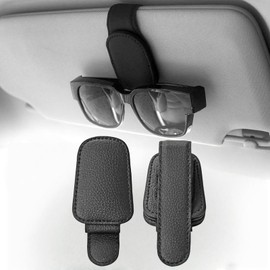 Magnetic Leather Car Sunglasses Holder, Eyeglass Hanger Clip for Sun Visor, with Ticket Card Clip, Car Visor Accessories(Black)