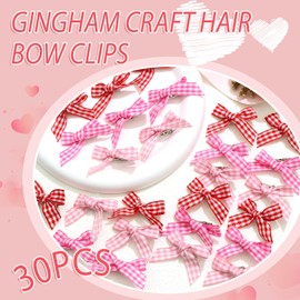 SAWINDA 30PCS Pink Hair Bows Gingham Craft Mini Bows for Hair Small Bow Hair Clips Cute Hair Ribbon Bows Hair Barrettes Claw Clips Y2K Hair Accessories for Teens Kids and Girls