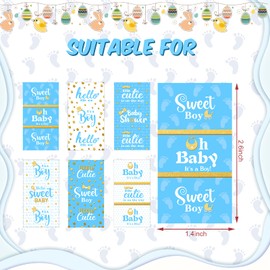 Clabby Baby Shower Candy Wrappers, Shower Mini Candys Bar Miniatures Wrappers Chocolate Bar Label Stickers for Boys Girls Kids Babys Showers Decor (No Candy) (Blue)