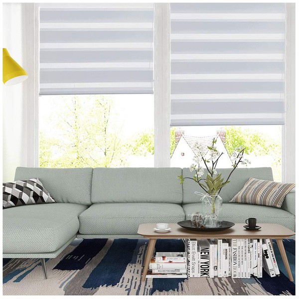 SMONTER Easy Fix Zebra Roller Blind,Day and Night Blinds Curtains with Install Accessories (60CMx150CM, WHITE)