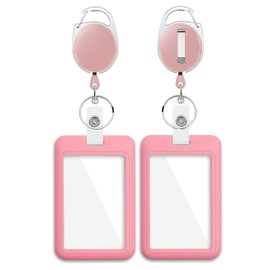 1 Pack Heavy Duty Retractable Badge Reel with Double-Sided Windows Badge Holder for Nurses, Teachers & Office ID Cards Pink 2