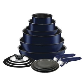 T-fal Ingenio Nonstick Cookware Set 14 Piece, Induction, Oven Broiler Safe 500F, Cookware, Pots and Pans, RV, Camping, Oven, Broil, Dishwasher Safe, Detachable Handle, Cobalt Blue