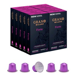 Grano Milano Forte - 100 Aluminium Coffee Pods Compatible with Nespresso Original line - Intensity 9, Dark Roast Coffee Capsules Made in Italy