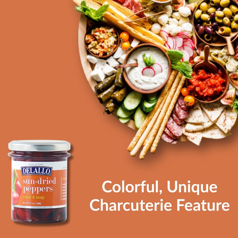 DeLallo Sun-Dried Sweet and Tangy Peppers, Marinated in Sweet Zesty