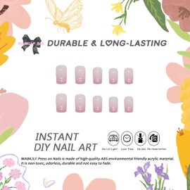 Pink Press on Nails Medium Square MABKJLF French Fake Nails Gradient Full Cover False Nails with Nail Glue Glossy Glue on Nails Stick on Nails Acrylic Nails Artificial Nails for Women Girls 24Pcs