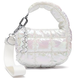 DOYOGI Mini Quilted Wristlet Bag for Women, Puffer Handbags,Evening Bags,Charm Lipstick Bag,Cute bag Charm for Gift(Dazzling White)
