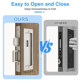 Rectangular Privacy Pocket Door Mortise Lock and Edge Pull, Narrow Modern Sliding Door Pop-Up Handle, (Bed/Bath) Pull Latch, Recessed Hardware for 1 3/8” to 2 3/16” Thickness Door (Brushed Nickel)