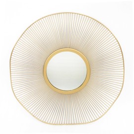 Gold Round Mirror 31 Inch with Sunburst Design - Large Circle Brass for Bathroom, Bedroom, Living Room, Hallway Decor, Hanging Big Golden Circular Mirror