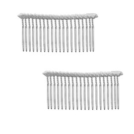 Long 20 Teeth Ribbon-wrapped Metal Comb 8cm x 4.5cm Perfect For Holding Any Long Wedding Veils In Place (White)