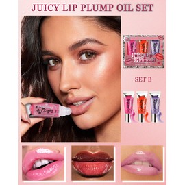 Roll On Lip Gloss Set, Moisturizing Lip Plumper Gloss Lip Oil, Hydrating Lip Glow Oil Lipgloss, Clear Plumping Lip Gloss Tinted Lip Balm, Long Lasting Nourishing Lip Care for Women Girls -B