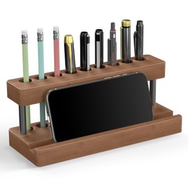 Elegant Solid Wood Pen Holder with Phone Compartment