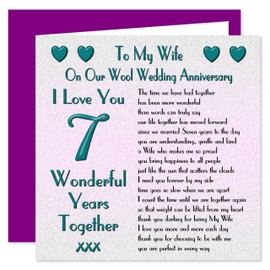 My Wife 7th Wedding Anniversary Card - On Our Wool Anniversary - 7 Years - Sentimental Verse I Love You