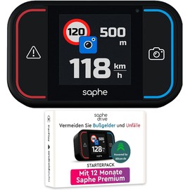 Saphe Drive Pro Blitzerwarner für das Auto mit Farbdisplay – CarPlay und Android Auto kompatibel – Zeigt Blitzer und Gefahren – Daten von Blitzer.de – Inkl. 12 Monatsabo
