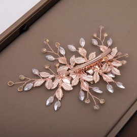 Wedding Hair Clip Hair Accessories for Women Handmade Flower Rhinestone Headpiece Hair Pins for Bridal Bridesmaid Girls (Rose Gold)