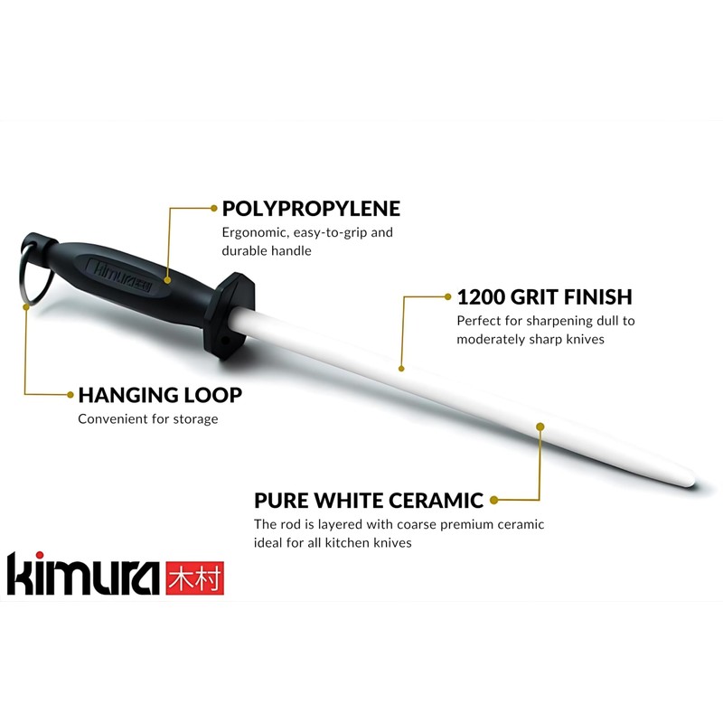 Kimura Professional Ceramic Honing Rod, 10 inch Honing Steel, Ceramic