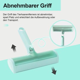 2025 Upgrade Tierhaarentferner Fusselrolle mit abnehmbarem Griff– Wiederverwendbarer, selbstreinigender Katzen- & Hundehaarentferner, Fusselbürste für Tierhaar, Geeignet für Sofas, Kleidung (Grün)
