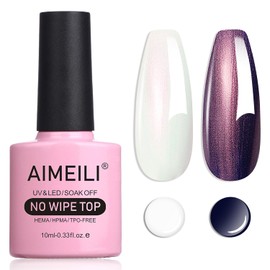 AIMEILI Hema Free Gel Nail Polish Pearl Top Coat, Cruelty Free, Vegan, 2 In 1 Pearlescent Glitter Glossy Shiny No Wipe Gel Top Coat 006