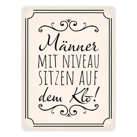 Men with Level Sitting on the Toilet Metal Sign 15 x 20 cm in Beige for the Toilet Funny Tin Sign for the Toilet for Men Who Don't Sit Down to Pee