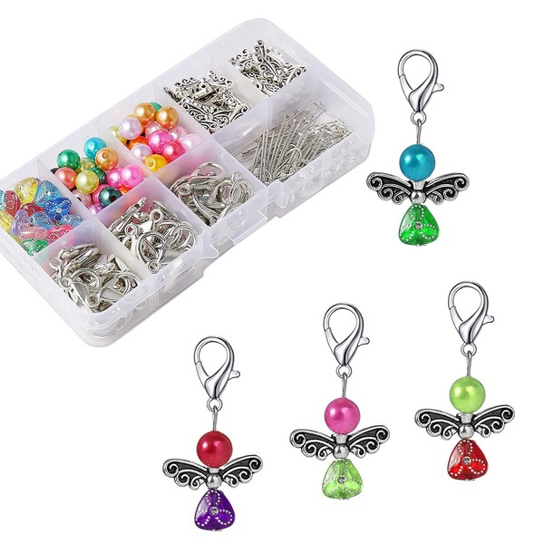 HERZWILD 50 Sets Guardian Angel Make Your Own Set Keyring Angel Charm Pearl Angel Pendant for DIY Wedding Jewellery Necklace Crafts (A)…
