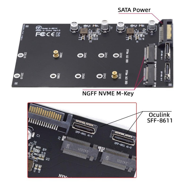 chenyang M.2 to Oculink Adapter,PCIe NVME/AHCI SSD 2 to 2
