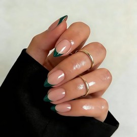 Uñas postizas almendradas con punta francesa corta y pegamento, uñas postizas nude naturales en 15 tamaños, kit de 30 uñas postizas de gel suave para 