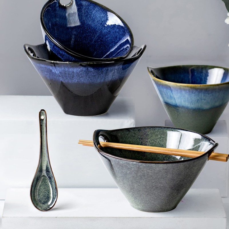 UNICASA Japanese Ramen Bowl Set with Chopsticks, Spoons and Rests,