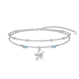 Dorunmo Starfish Anklets for Women Sterling Silver Layered Anklet Beach Jewelry wave bracelet Sea Ocean Summer Adjustable Chain Anklet for Women
