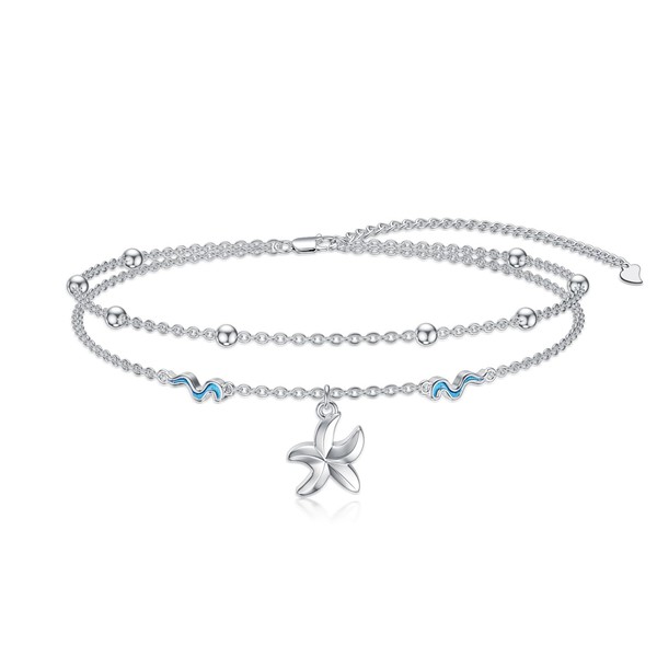 Dorunmo Starfish Anklets for Women Sterling Silver Layered Anklet Beach