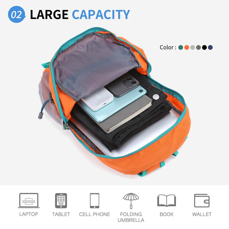 SUIKIHUM Hiking Daypack Packable, Camping Backpack Water Resistant Lightweight Polyester