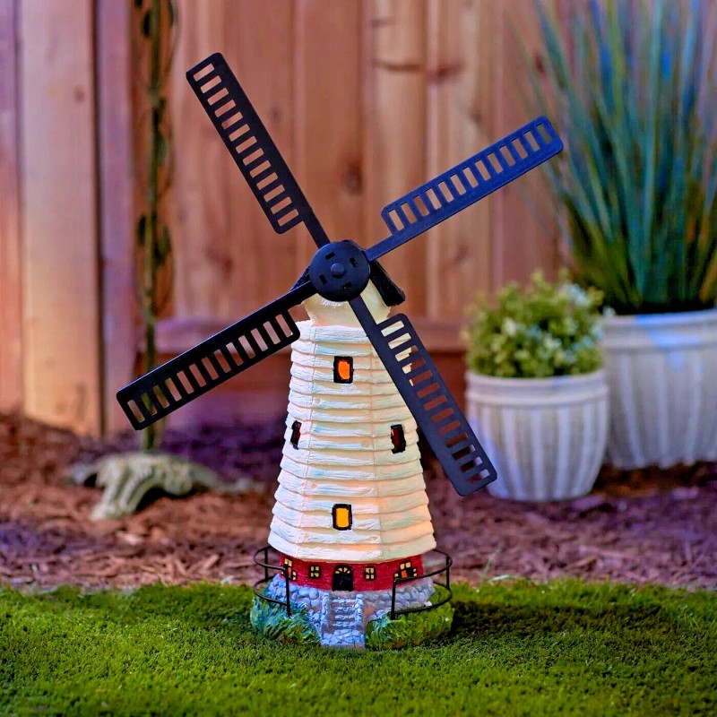 Accent Plus Lighthouse Solar LED Windmill Statue Patio Lawn Garden