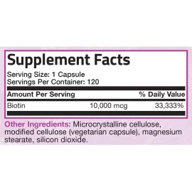 Suplemento Nutricional Biotina Bronson 10,000 mcg 120 Cápsulas Vegano