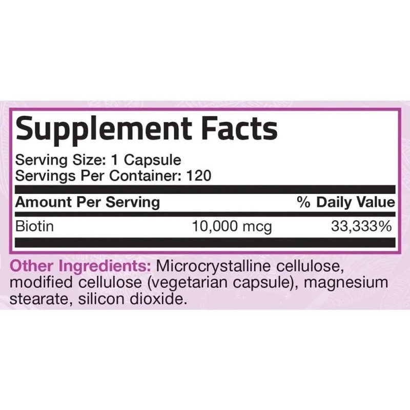 Suplemento Nutricional Biotina Bronson 10,000 mcg 120 Cápsulas Vegano
