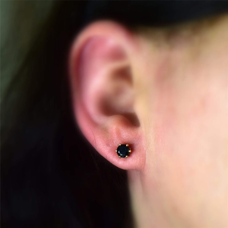 18ct Gold Filled Womens Stud Earrings with Black CZ Crystals