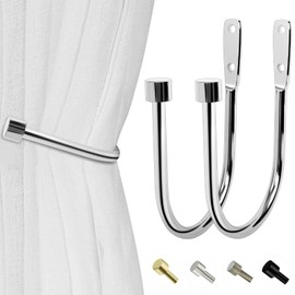 HIKMLK Minimalist Curtain Holdbacks 2pcs, Cast Iron Solid Heavy Duty Metal Curtain Tieback Side Holders for Wall, Curtain Hook Pull Backs for Drapes Window Home Decoration (Chrome)