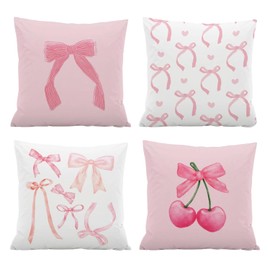 4 Packs Plush Fabric Cushion Covers, 45x45cm Pink Pillowcase for Home Decor Watercolor Room Decor for Teen Girls Cute Coquette Room Decor Pillow Covers for Living Room Decoration, Gifts for Women (B)