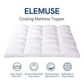 ELEMUSE Full XL Mattress Topper for Back Pain, Extra Thick Mattress Pad Cover, Plush Soft Pillowtop with Elastic Deep Pocket, Overfilled Down Alternative Filling