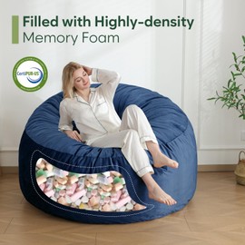3 Ft Bean Bag Chair, Memory Foam Bean Bag Chairs for Adults with Filling, Round Bean Bag Sofa with Filler Included, Beanbags with Soft Dutch Velvet Fabric,3 Foot,Navy