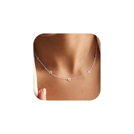 M MOOHAM Silver Flower Necklace for Women - Dainty Sunflower Station Choker Necklace 14k Silver Plated Cute Daisy Station Necklaces for Women Trendy Prom Jewelry Gifts