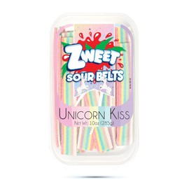 Zweet Sour Unicorn Kiss Candy Belts 10 Ounce – Sour Kosher Candy, Halal Candy – Resealable Pack of Sour Licorice Belts