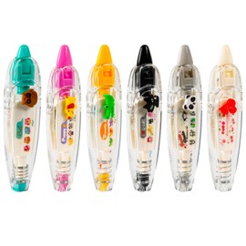 PEUTIER 6pcs Animal Press Type Decorative Pen, 6 Styles Cute White Out Pocket Tape Pen Cartoon Lace Correction Tape Roller Pen for DIY Craft Diary Scrapbooking Class Rewards