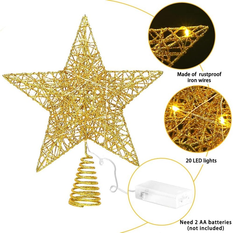 Christmas Star Tree Topper, Warm Star Lighted Xmas Tree Toppers