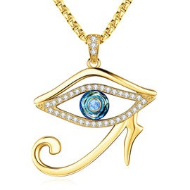 Gold Eye of Horus Necklace Eye Necklace for Women Men 925 Sterling Silver Egyptian Jewelry Blue Crystals All Seeing Eye Necklace Eye of Horus Pendant Necklace Gifts for Her Him 24K 14K 18K 10K