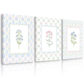 Wildflower Nursery Wall Art Decor Baby Girl Room Canvas Prints Pastel Floral Wall Art Botanical Flower Pictures Pink Blue Wildflower Painting Artwork for Girls Bedroom 12x16x3 Inch Wrapped Canvas