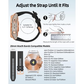 Fleshy Leaf Gold buckle 20mm Quick Fit band Compatible Compatible with Garmin Fenix 7S 5S/ 5S Plus, 6S/ 6S Pro, D2 Delta S, Descent Mk2S - Stainless Steel Metal Replacement Wristband Strap (Black)