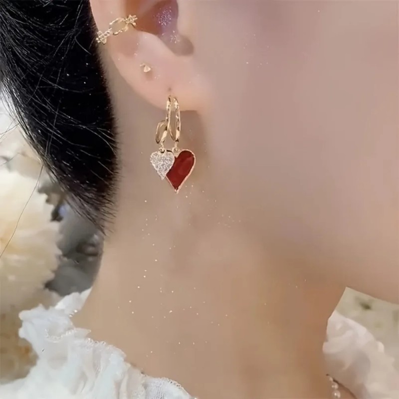 Distinctive Heart-Shaped Dangling Earrings with a Glossy End, Elegantly Easy