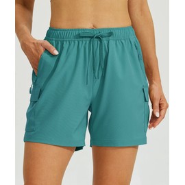 Willit - Pantalones cortos deportivos para mujer, de secado rápido, para golf, de 7 pulgadas, ligeros, para verano, con bolsillos, Lakeshore, Large