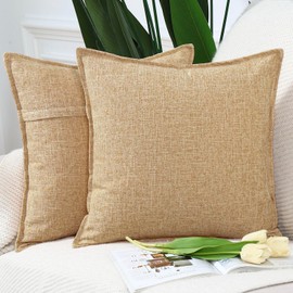 Madizz Set of 2 Linen Cushion Covers, Soft Decorative Cushion Covers for Sofa, Bedroom, Beige, 55 x 55 cm, Square