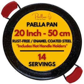Paelluxe Paella Pan – Enamelled, No-Rust Steel Skillet – Easy-to-Clean Pan for Propane & Gas Burners – Indoor & Outdoor Cooking Cacerola Paellera Sarten – 20 Inch, for 14 Servings