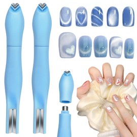 2Pcs 3 in 1 Cat Eye Nail Magnet, Magnet Tool for Cat Eye Gel Polish Sturdy Magnetic Heart Shaped Round Multifunctional Accessories Versatile for Studio Home DIY Salon Blue